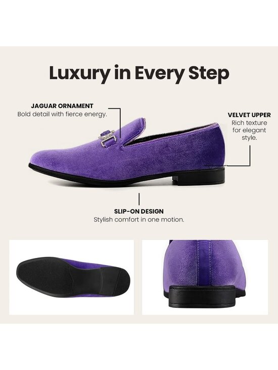 Amali Men\'s Lavender Velvet Loafer Lion Head Buckle Slip On Smoking Tuxedo Shoes main image 2